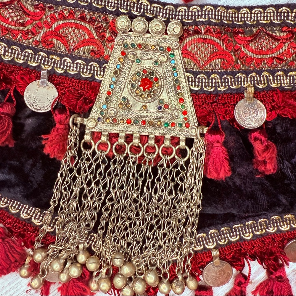 Vintage handmade beaded coin belly dancing hip belt side sash medium costume - Picture 4 of 11